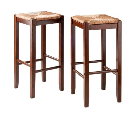Kaden 2-Pc Rush Seat Bar Stool Set, 29' High, Walnut