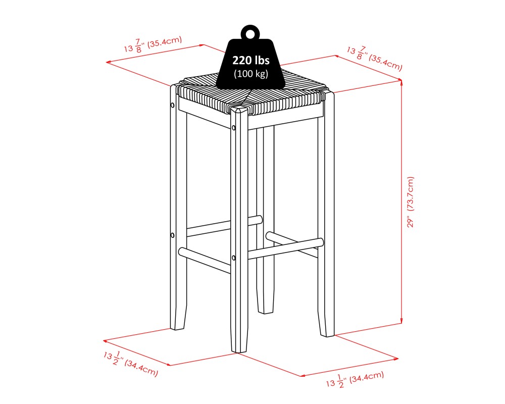 Kaden 2-Pc Rush Seat Bar Stool Set, 29' High, Walnut