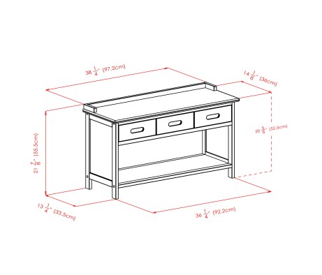 Adriana Storage Bench with 3 Drawers, 3 Fabric Baskets, 38 Wide, 22 High, Walnut and Chocolate