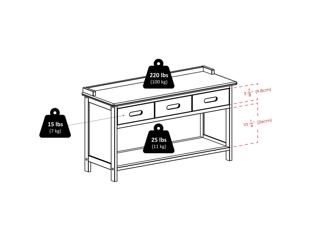 Adriana Storage Bench with 3 Drawers, 3 Fabric Baskets, 38 Wide, 22 High, Walnut and Chocolate