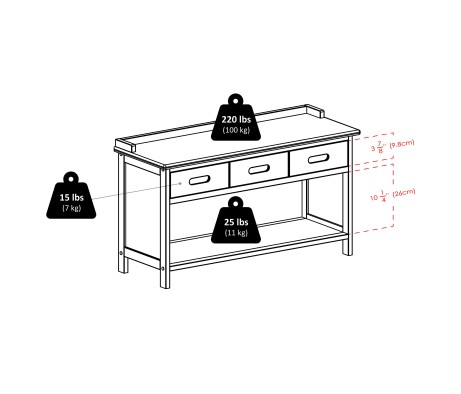 Adriana Storage Bench with 3 Drawers, 3 Fabric Baskets, 38 Wide, 22 High, Walnut and Chocolate