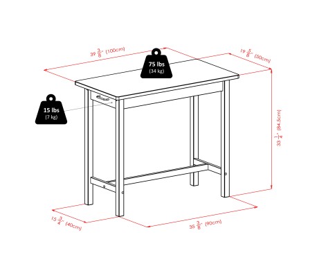 Sally 3-Pc Breakfast Table with 2 Cushion Saddle Seat Stools, Walnut and Black