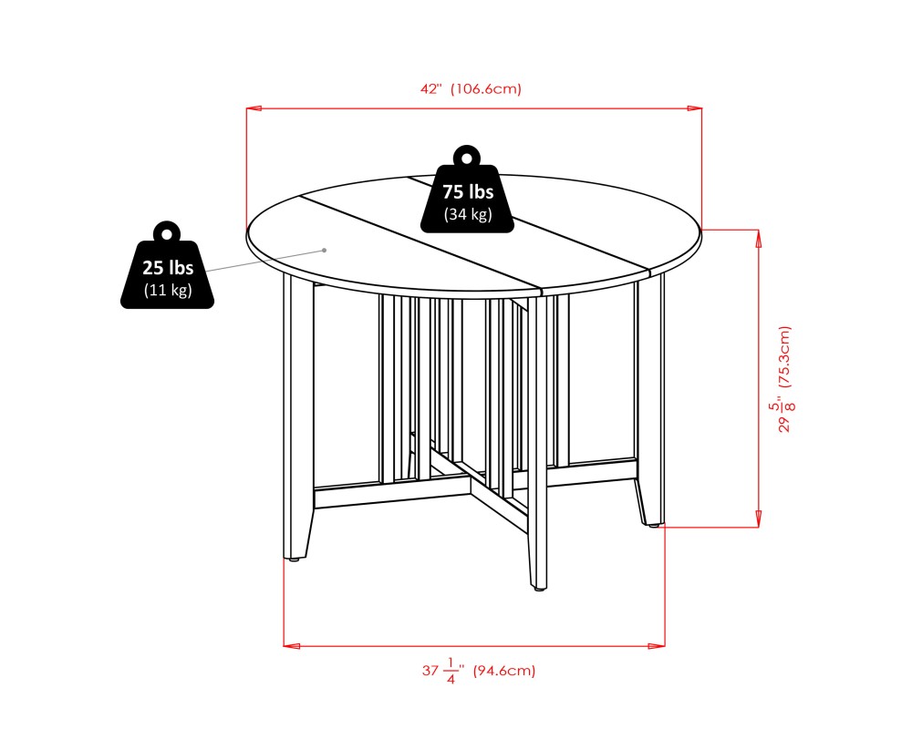 Alamo Foldable Round Dining Table, 42' Wide, with 2 Ladder Back Chairs, Walnut