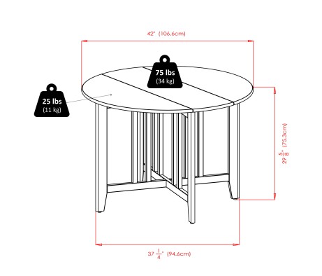 Alamo Foldable Round Dining Table, 42' Wide, with 2 Ladder Back Chairs, Walnut