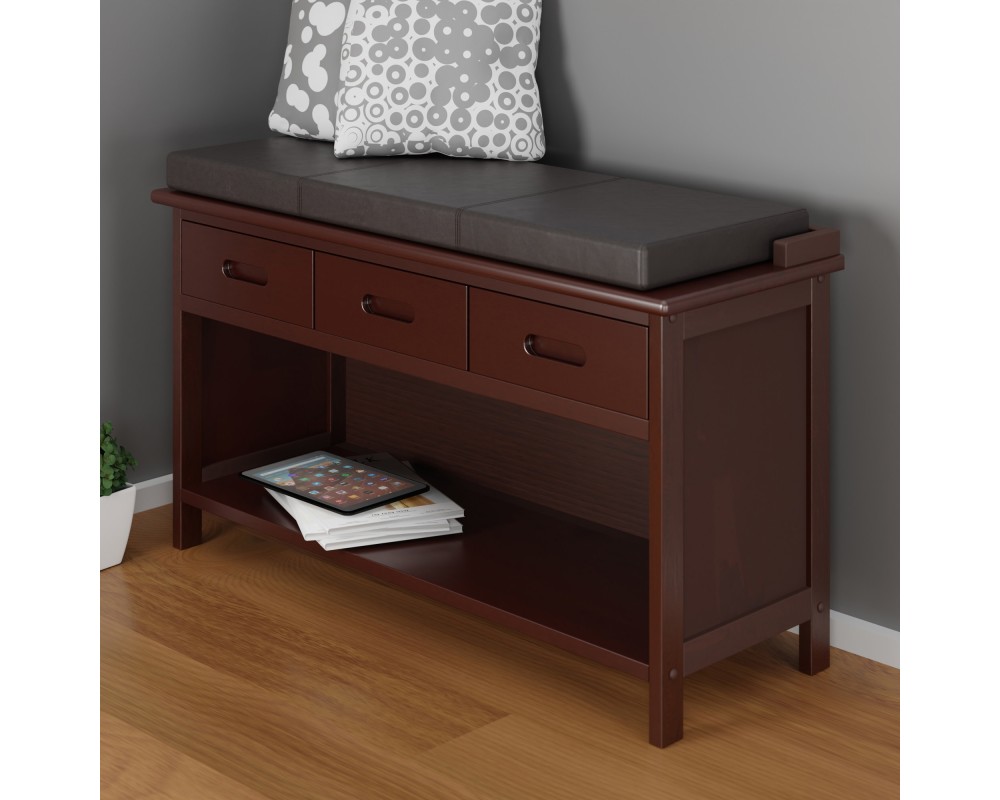 Adriana 2-Pc Storage Bench with Seat Cushion, Walnut and Espresso