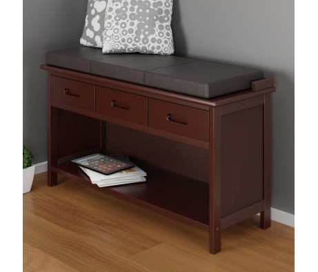 Adriana 2-Pc Storage Bench with Seat Cushion, Walnut and Espresso