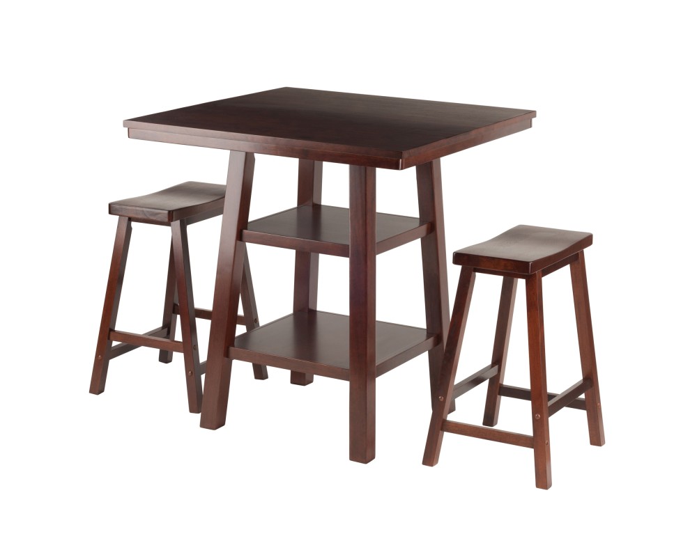 Orlando 3-Pc High Dining Table with 2 Saddle Seat Stools, Walnut