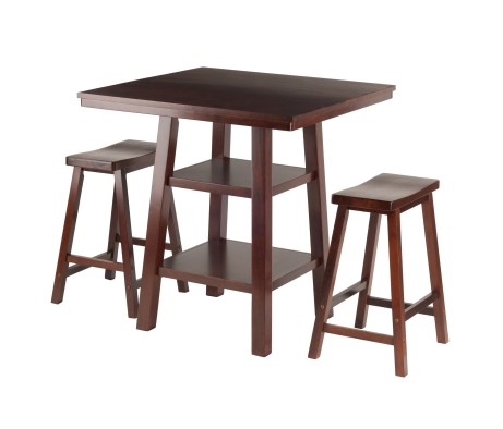 Orlando 3-Pc High Dining Table with 2 Saddle Seat Stools, Walnut