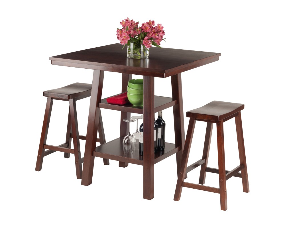 Orlando 3-Pc High Dining Table with 2 Saddle Seat Stools, Walnut