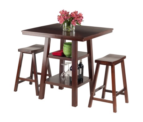Orlando 3-Pc High Dining Table with 2 Saddle Seat Stools, Walnut