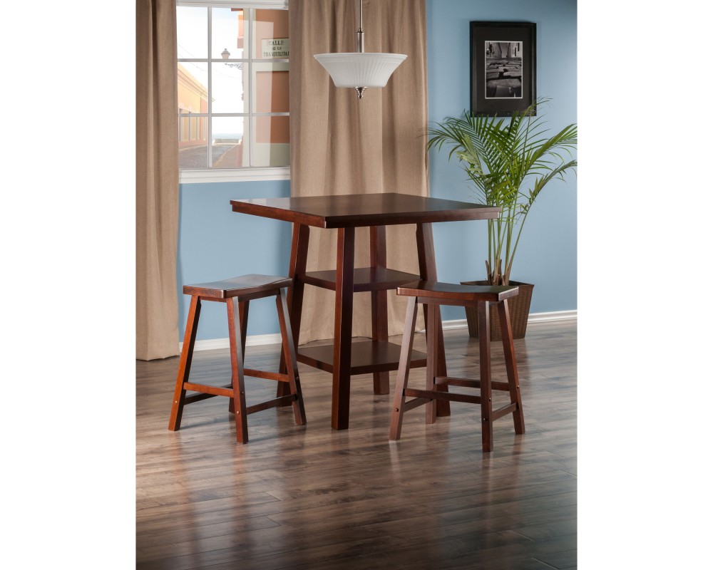 Orlando 3-Pc High Dining Table with 2 Saddle Seat Stools, Walnut