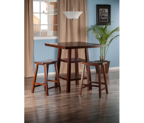 Orlando 3-Pc High Dining Table with 2 Saddle Seat Stools, Walnut