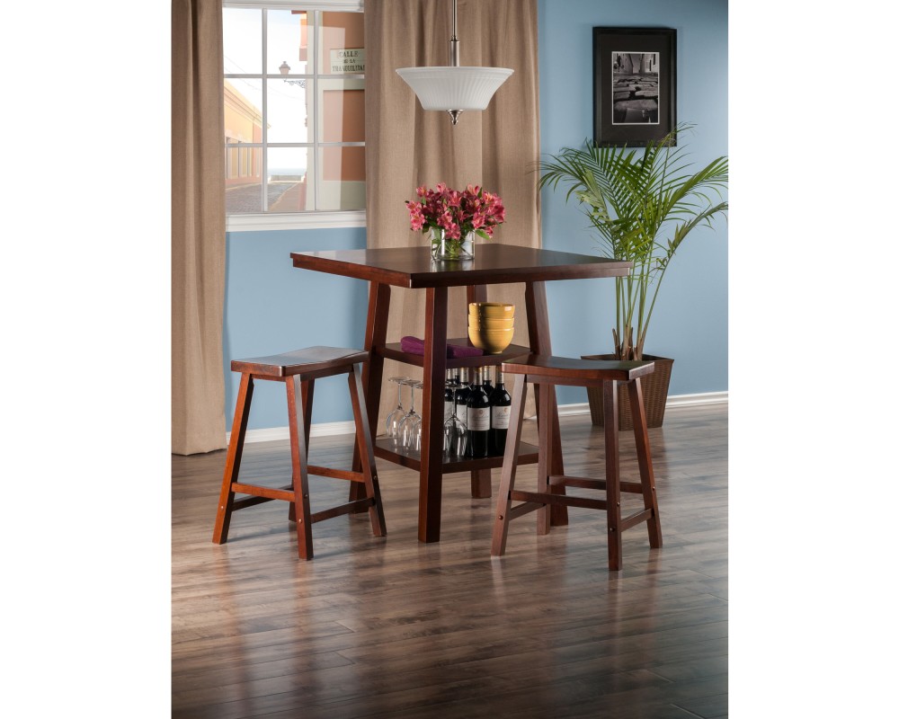 Orlando 3-Pc High Dining Table with 2 Saddle Seat Stools, Walnut