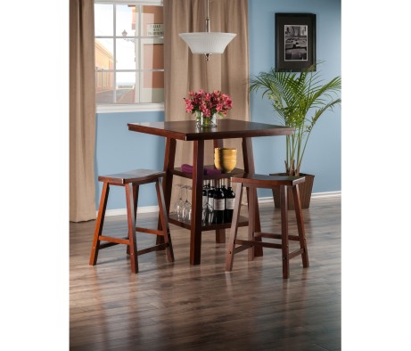 Orlando 3-Pc High Dining Table with 2 Saddle Seat Stools, Walnut