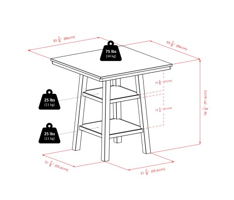 Orlando 3-Pc High Dining Table with 2 Saddle Seat Stools, Walnut
