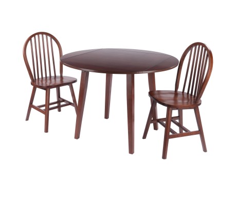 Dawson 3-Pc Drop Leaf Table with Windsor Chairs, Walnut