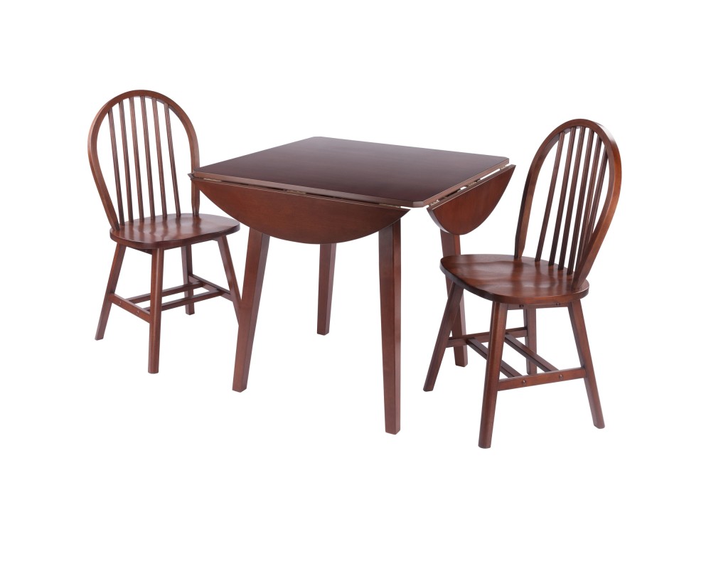 Dawson 3-Pc Drop Leaf Table with Windsor Chairs, Walnut