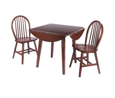 Dawson 3-Pc Drop Leaf Table with Windsor Chairs, Walnut