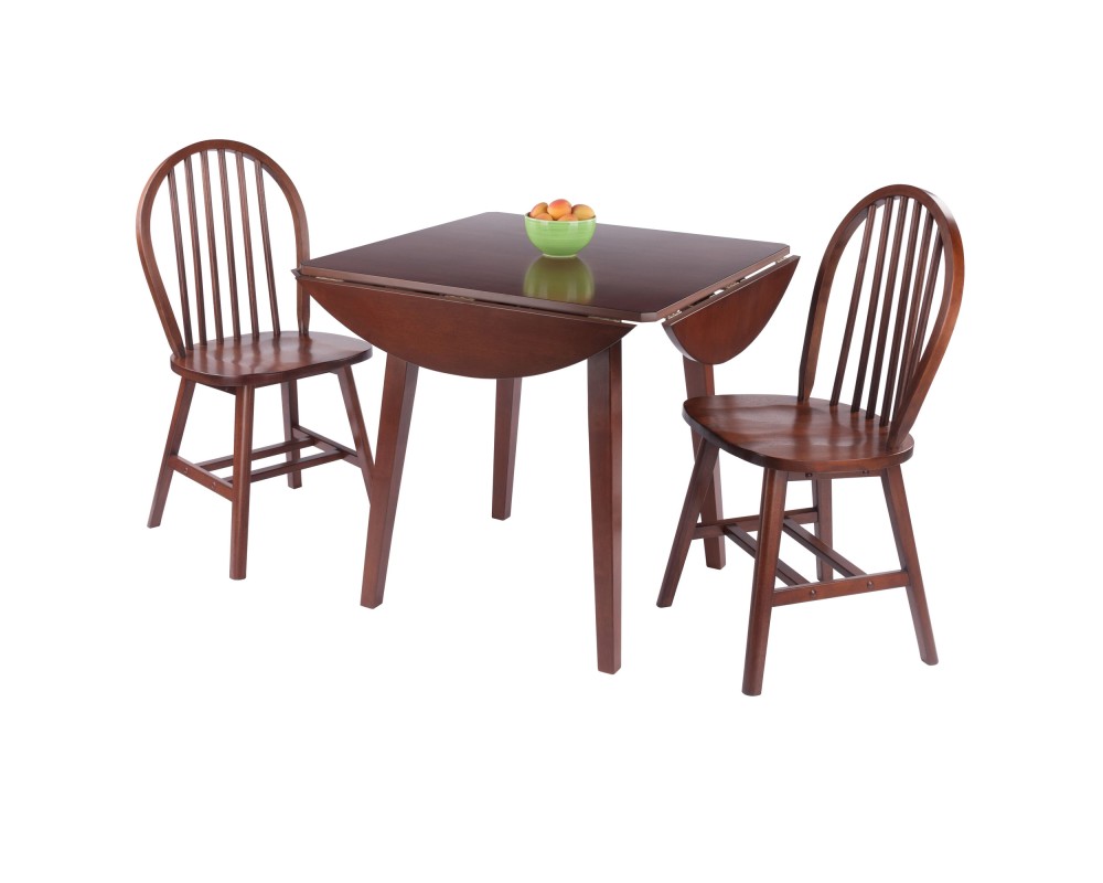 Dawson 3-Pc Drop Leaf Table with Windsor Chairs, Walnut