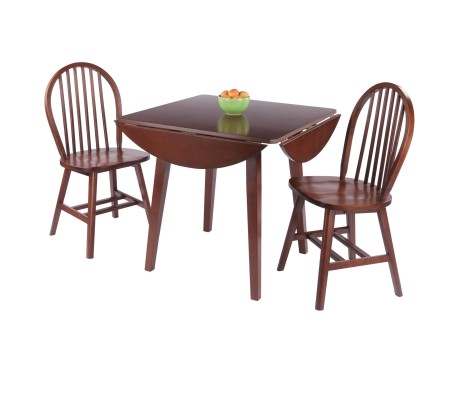 Dawson 3-Pc Drop Leaf Table with Windsor Chairs, Walnut