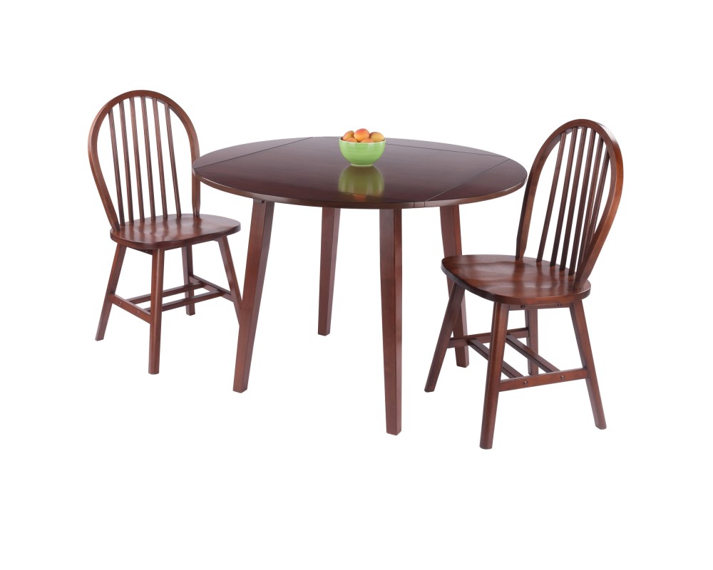 Dawson 3-Pc Drop Leaf Table with Windsor Chairs, Walnut