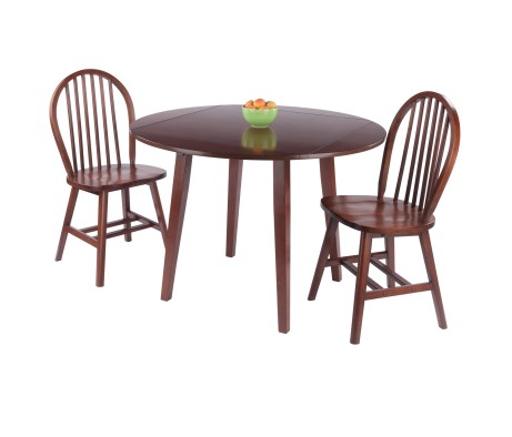 Dawson 3-Pc Drop Leaf Table with Windsor Chairs, Walnut