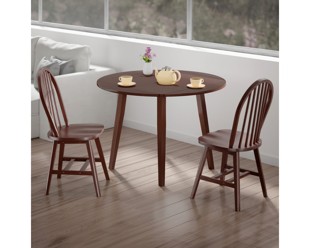 Dawson 3-Pc Drop Leaf Table with Windsor Chairs, Walnut