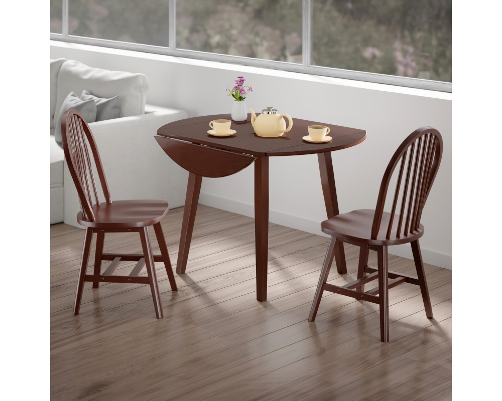 Dawson 3-Pc Drop Leaf Table with Windsor Chairs, Walnut