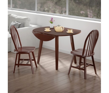 Dawson 3-Pc Drop Leaf Table with Windsor Chairs, Walnut