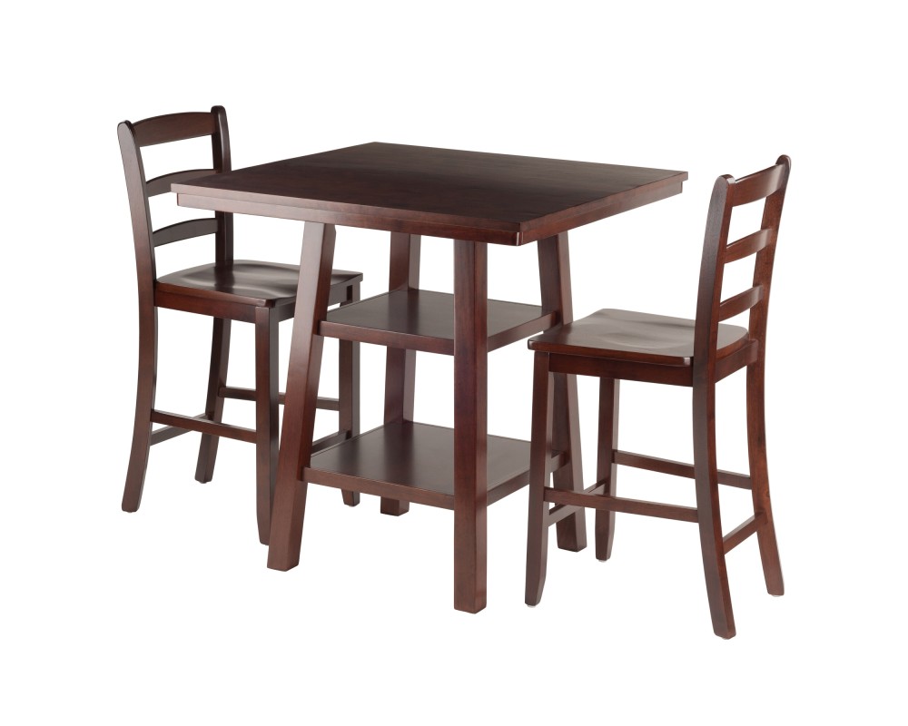 Orlando 3-Pc High Dining Table with 2 Ladder Back Stools, Walnut