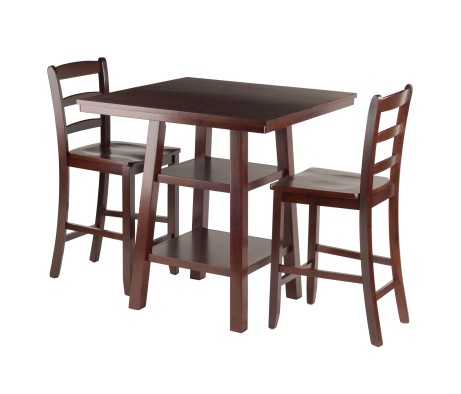 Orlando 3-Pc High Dining Table with 2 Ladder Back Stools, Walnut
