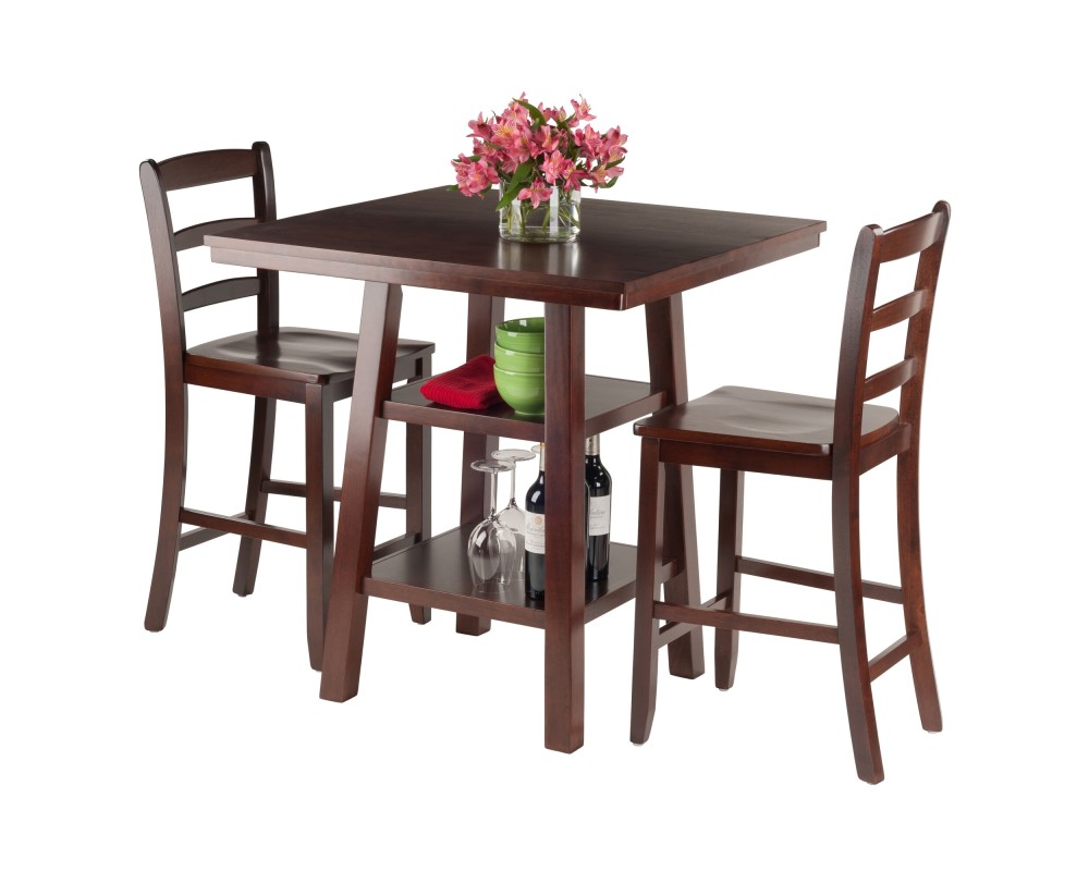 Orlando 3-Pc High Dining Table with 2 Ladder Back Stools, Walnut