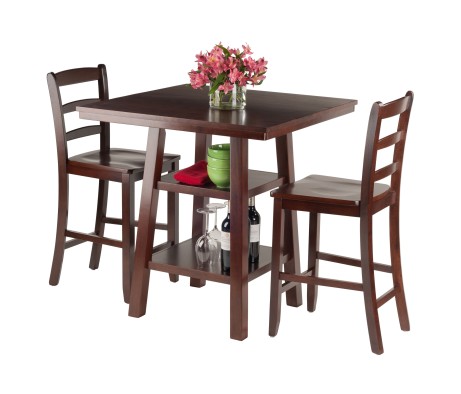 Orlando 3-Pc High Dining Table with 2 Ladder Back Stools, Walnut
