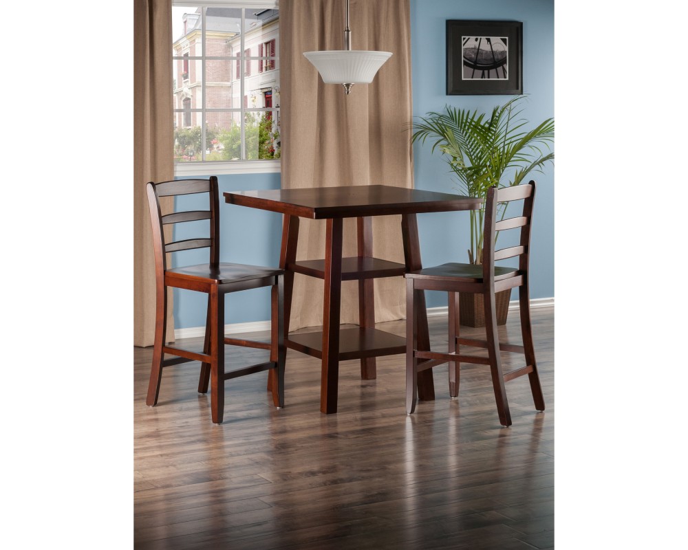 Orlando 3-Pc High Dining Table with 2 Ladder Back Stools, Walnut