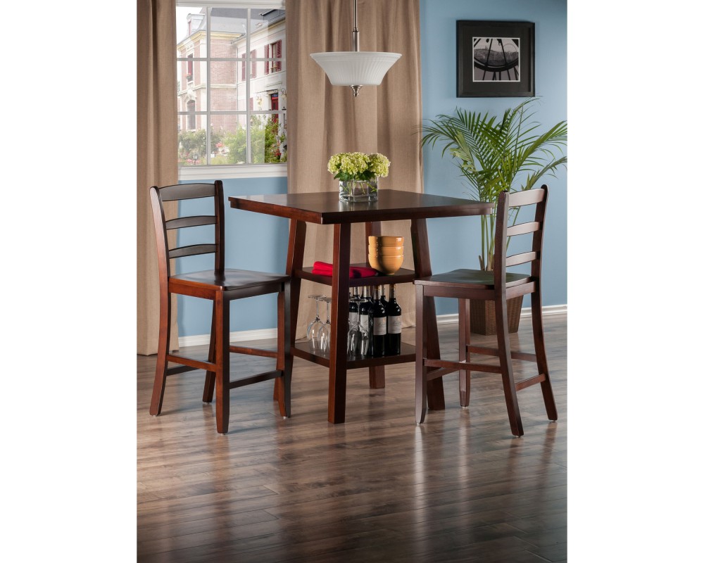 Orlando 3-Pc High Dining Table with 2 Ladder Back Stools, Walnut