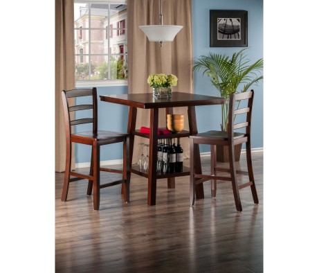 Orlando 3-Pc High Dining Table with 2 Ladder Back Stools, Walnut