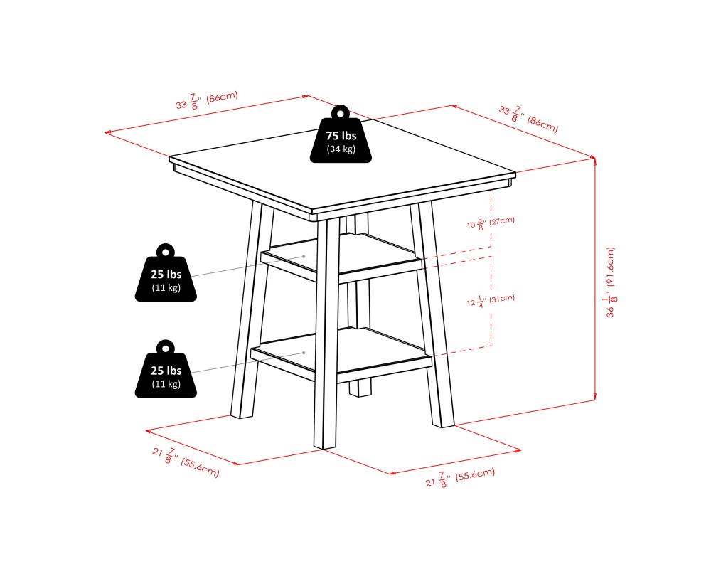 Orlando 3-Pc High Dining Table with 2 Ladder Back Stools, Walnut