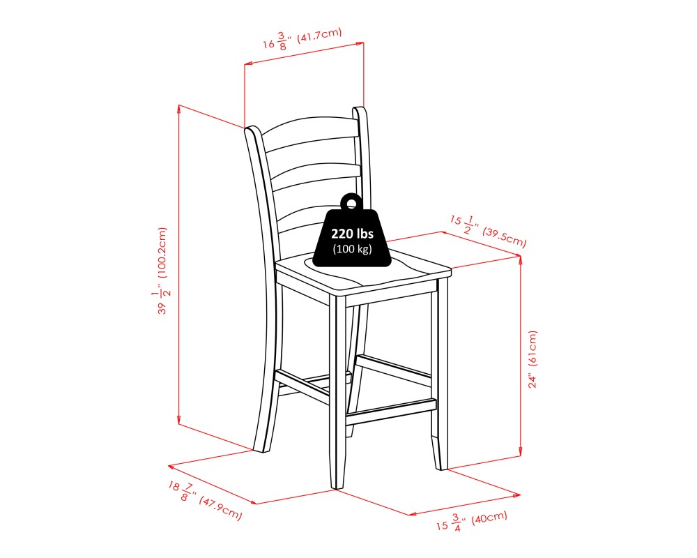 Orlando 3-Pc High Dining Table with 2 Ladder Back Stools, Walnut