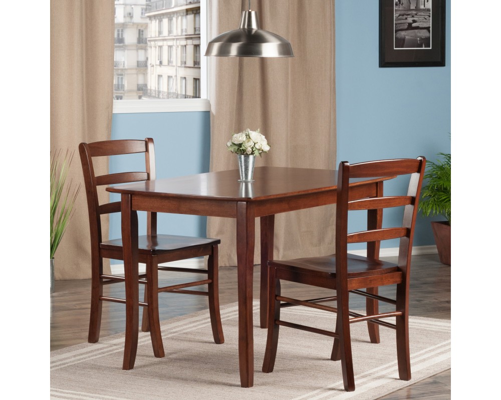 Inglewood Dining Table with 2 Ladder-Back Chairs, 47' Wide, Walnut