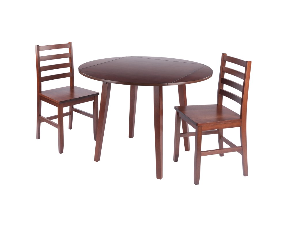Dawson 3-Pc Quad Drop Leaf Table with Ladder-back Chairs, Walnut