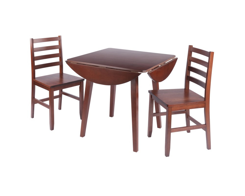 Dawson 3-Pc Quad Drop Leaf Table with Ladder-back Chairs, Walnut