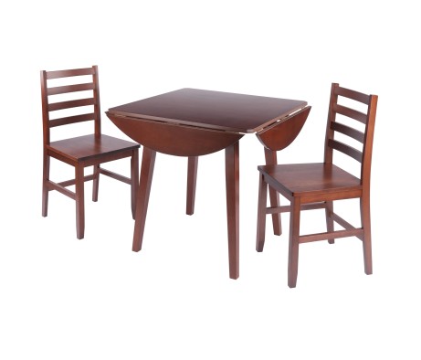 Dawson 3-Pc Quad Drop Leaf Table with Ladder-back Chairs, Walnut