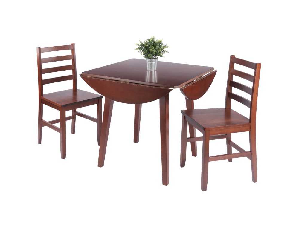 Dawson 3-Pc Quad Drop Leaf Table with Ladder-back Chairs, Walnut