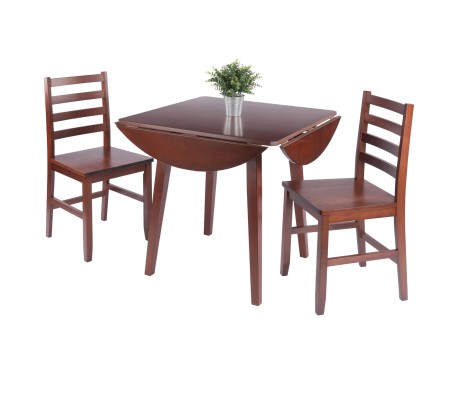 Dawson 3-Pc Quad Drop Leaf Table with Ladder-back Chairs, Walnut