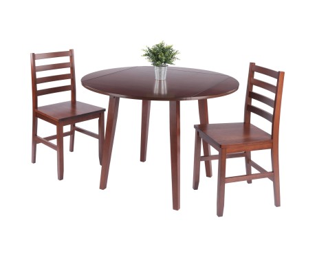Dawson 3-Pc Quad Drop Leaf Table with Ladder-back Chairs, Walnut