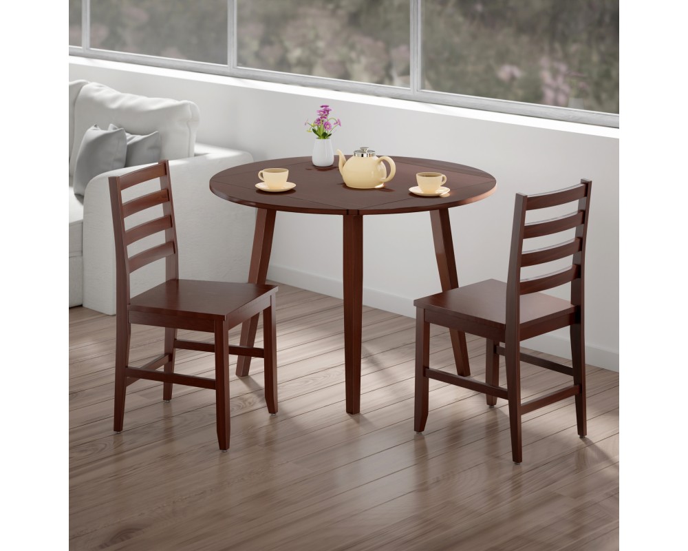 Dawson 3-Pc Quad Drop Leaf Table with Ladder-back Chairs, Walnut