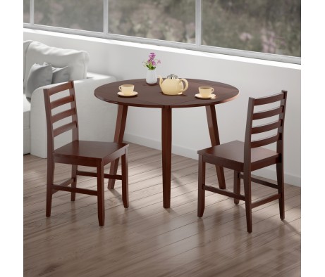 Dawson 3-Pc Quad Drop Leaf Table with Ladder-back Chairs, Walnut