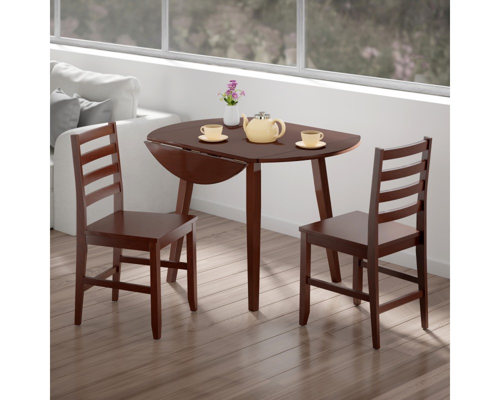 Dawson 3-Pc Quad Drop Leaf Table with Ladder-back Chairs, Walnut