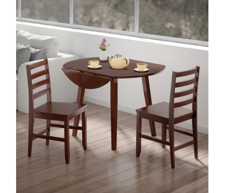 Dawson 3-Pc Quad Drop Leaf Table with Ladder-back Chairs, Walnut