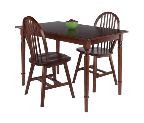 Ravenna 3-Pc Dining Table with Windsor Chairs, Walnut